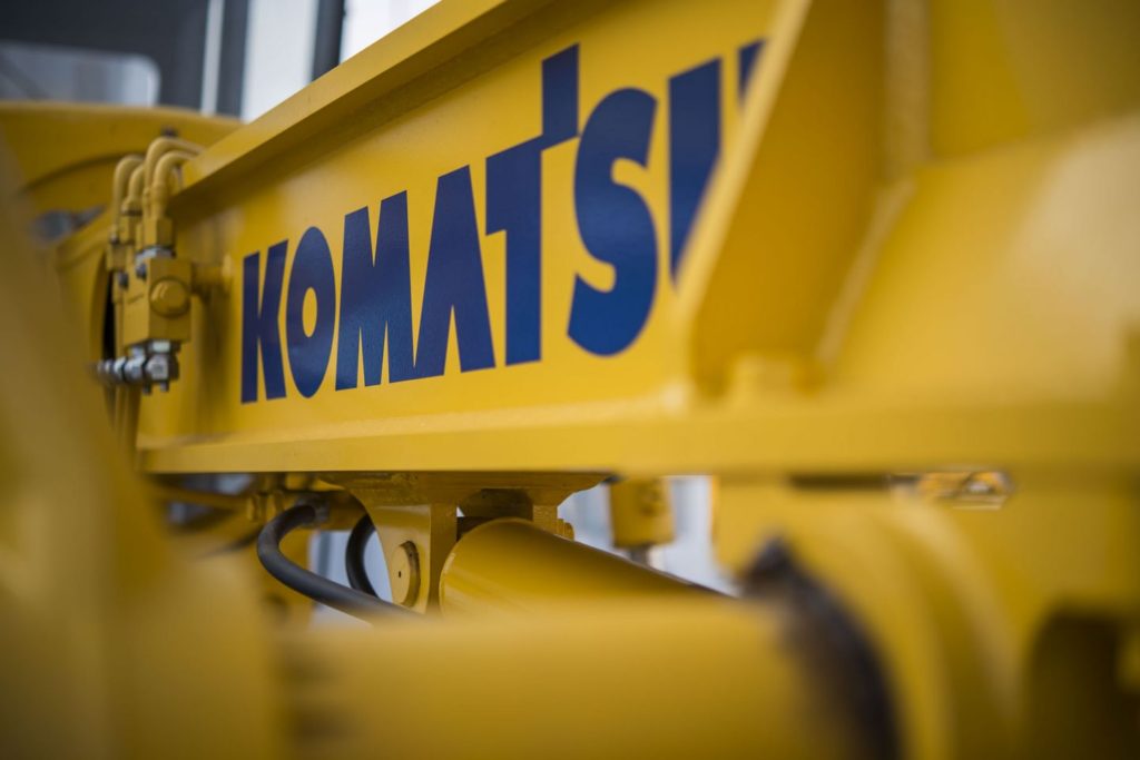 Close-up of yellow industrial crane machinery against an overcast sky, Stokvis Nord Afrique equipment